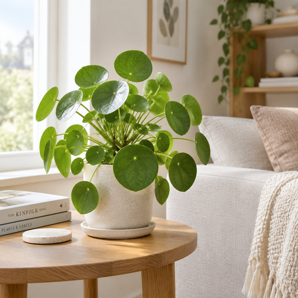 Chinese money plant in living room