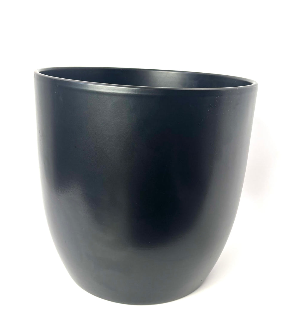 Black Basel 10.6-inch planter with smooth rounded sides on a white background