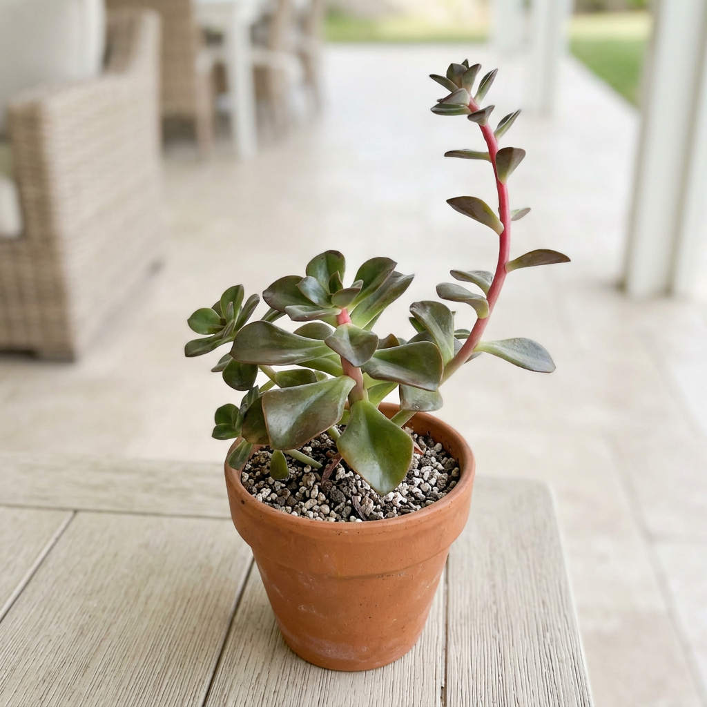 Echeveria Chroma on a sheltered patio in a terracotta pot; pot sold separately