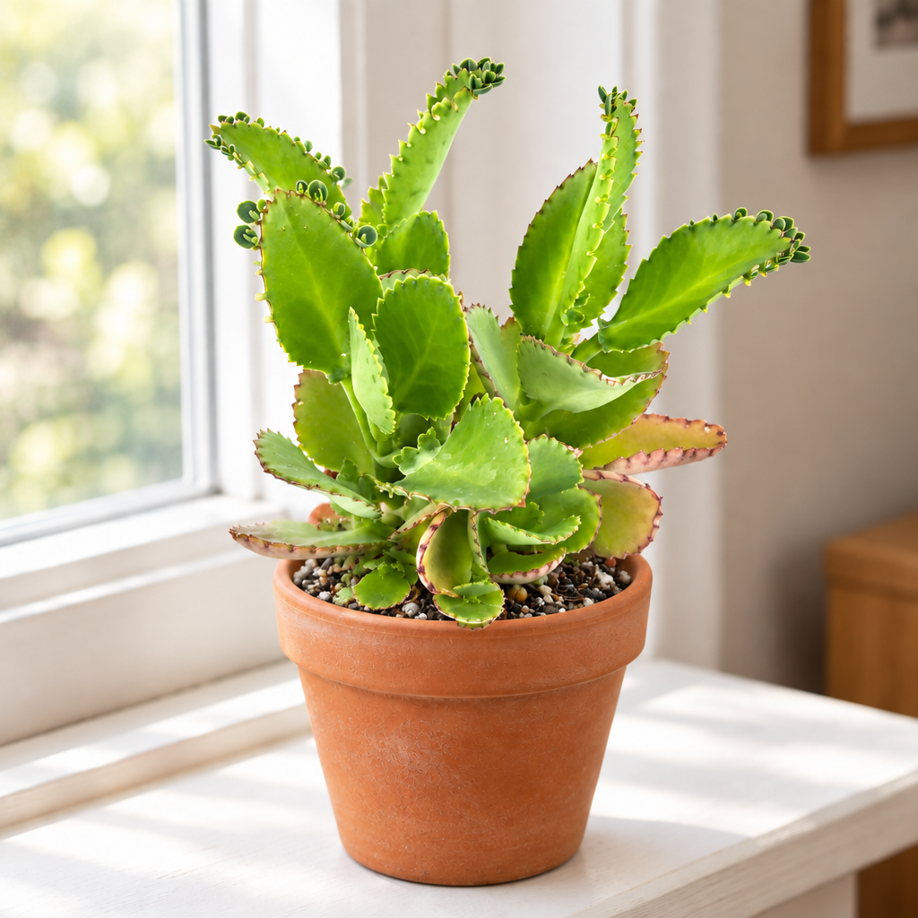 Mother of Thousands directly planted in terracotta on a bright indoor windowsill