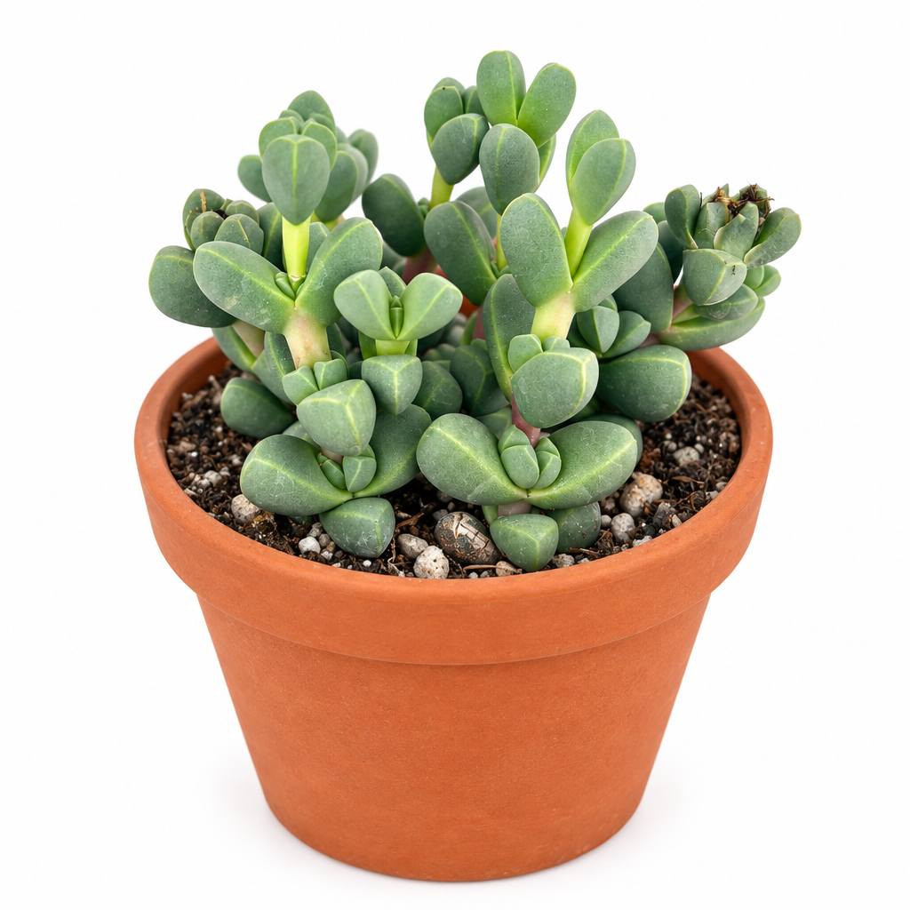 Corpuscularia lehmannii directly planted in warm terracotta pot; decorative pot not included
