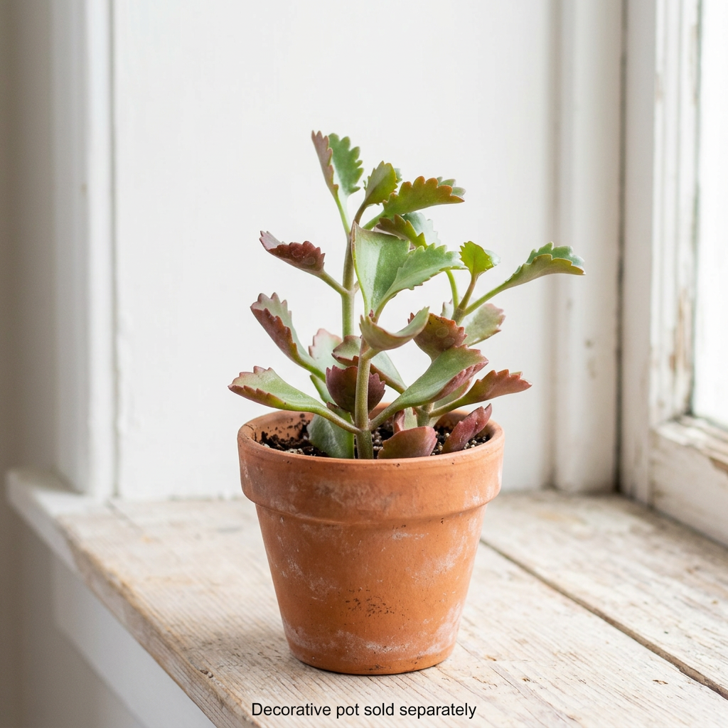 Kalanchoe Longiflora Coccinea styled on an indoor windowsill in terracotta; decorative pot sold separately