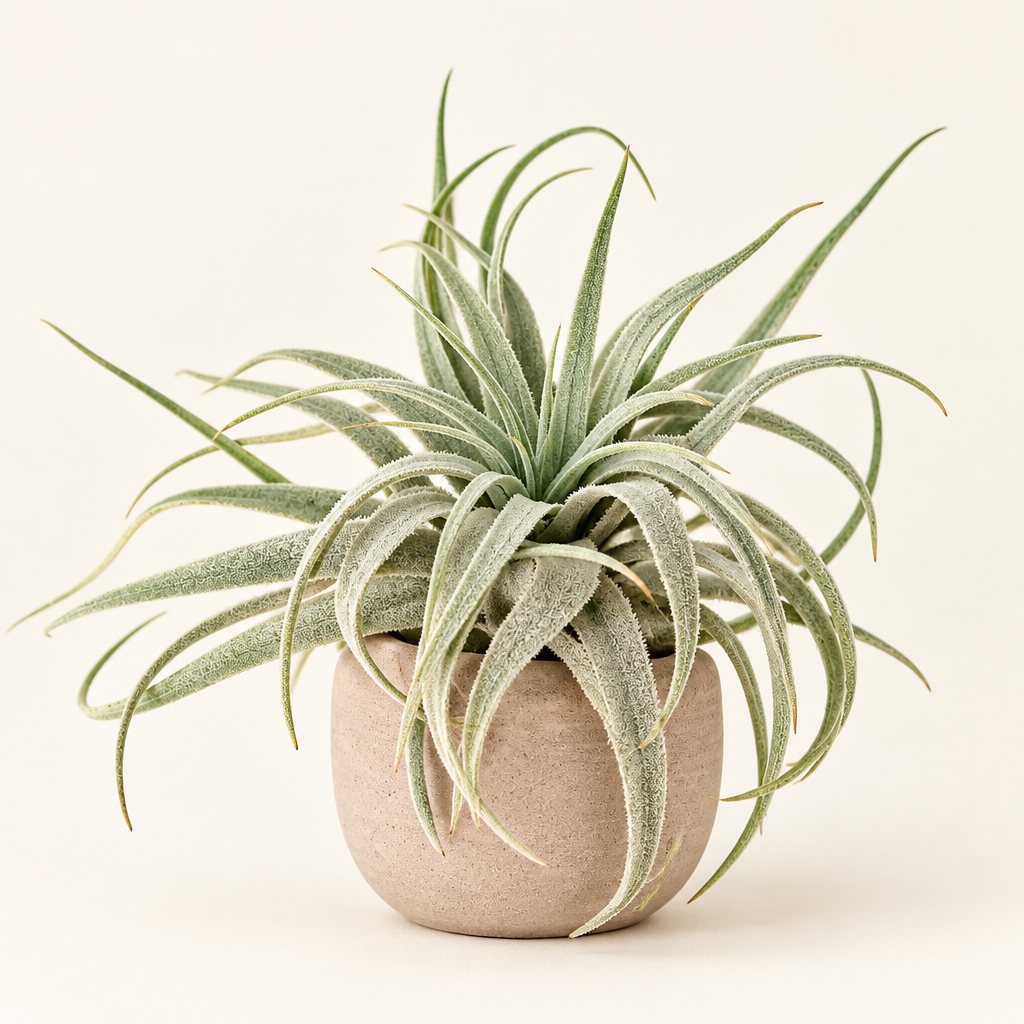 Tillandsia Gardneri var. Rupicola displayed in a small pale taupe terracotta pot; pot not included