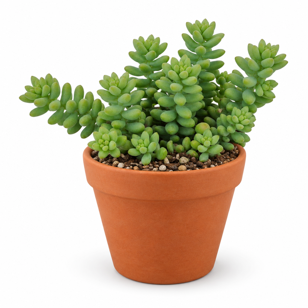 Donkey Tail Sedum styled in warm terracotta, decorative pot not included