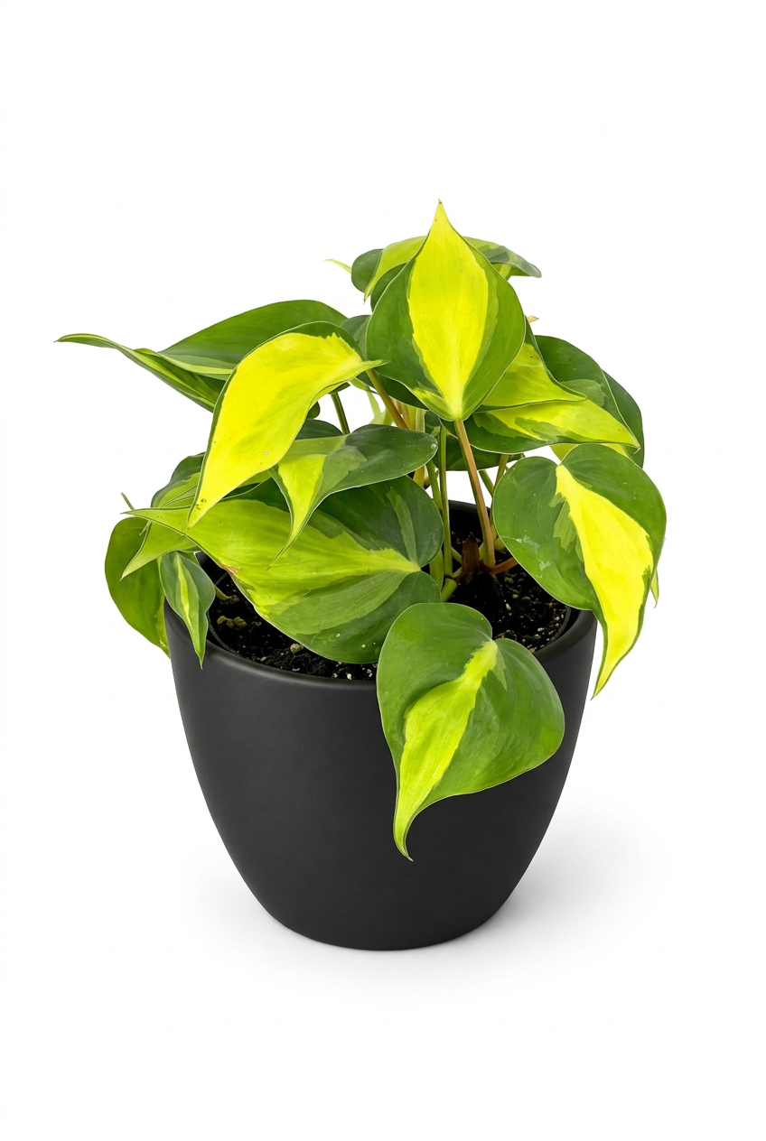 Philodendron Brasil styled in a black BASEL 4.7-inch planter on white; decorative planter sold separately.