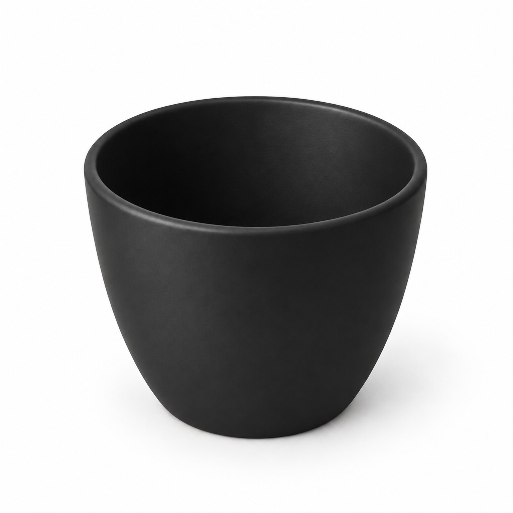 Empty black BASEL 4.7-inch planter on a white studio background