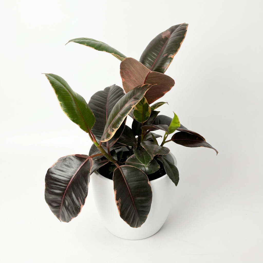 Ficus Decora Ruby styled in a white BASEL decorative planter, sold separately