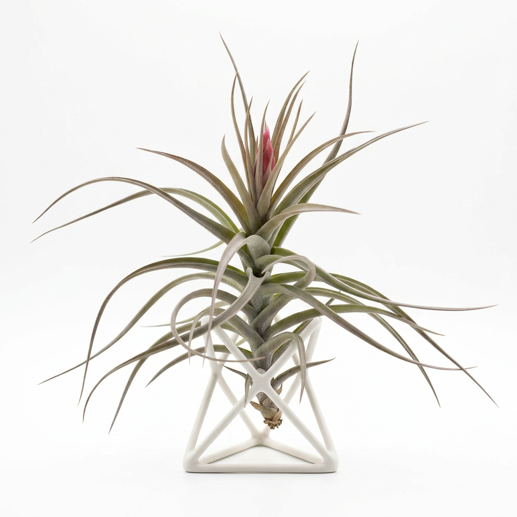 Tillandsia aeranthos Purple Giant air plant in an open white ceramic holder; holder sold separately