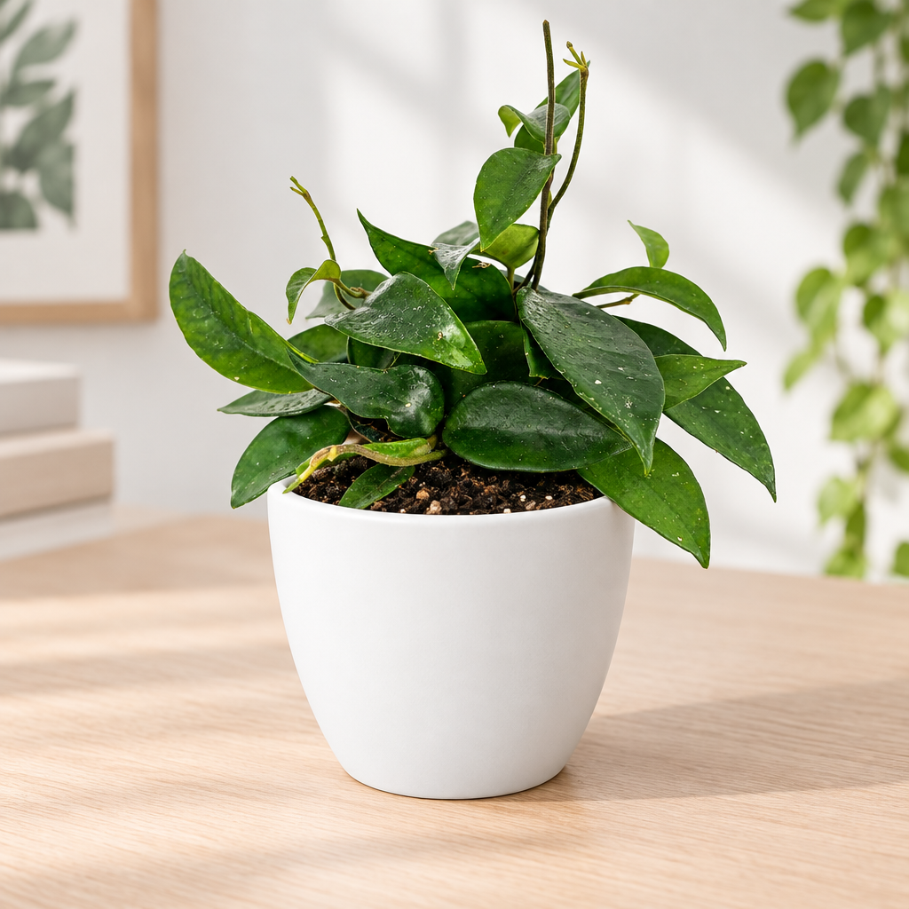 Hoya carnosa styled in white Basel 4.7-inch planter, sold separately