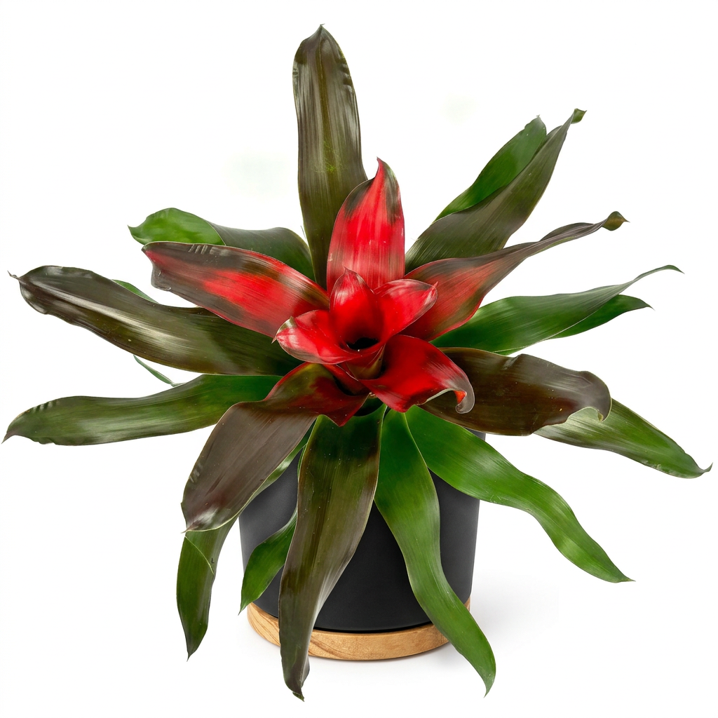 Neoregelia Medusa styled in a black OSLO planter against a white background; decorative planter sold separately