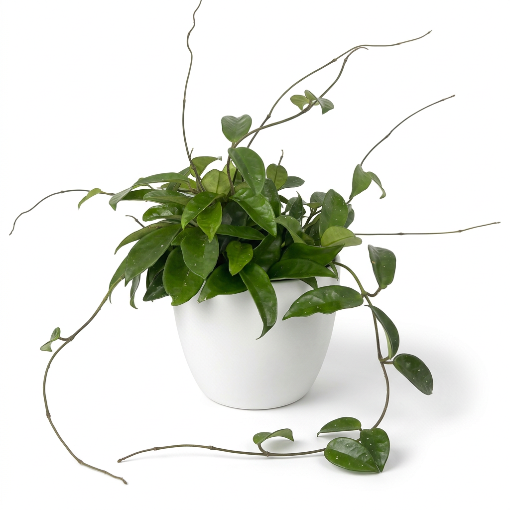 Hoya carnosa styled in a white six-inch BASEL planter; plant and decorative planter sold separately.