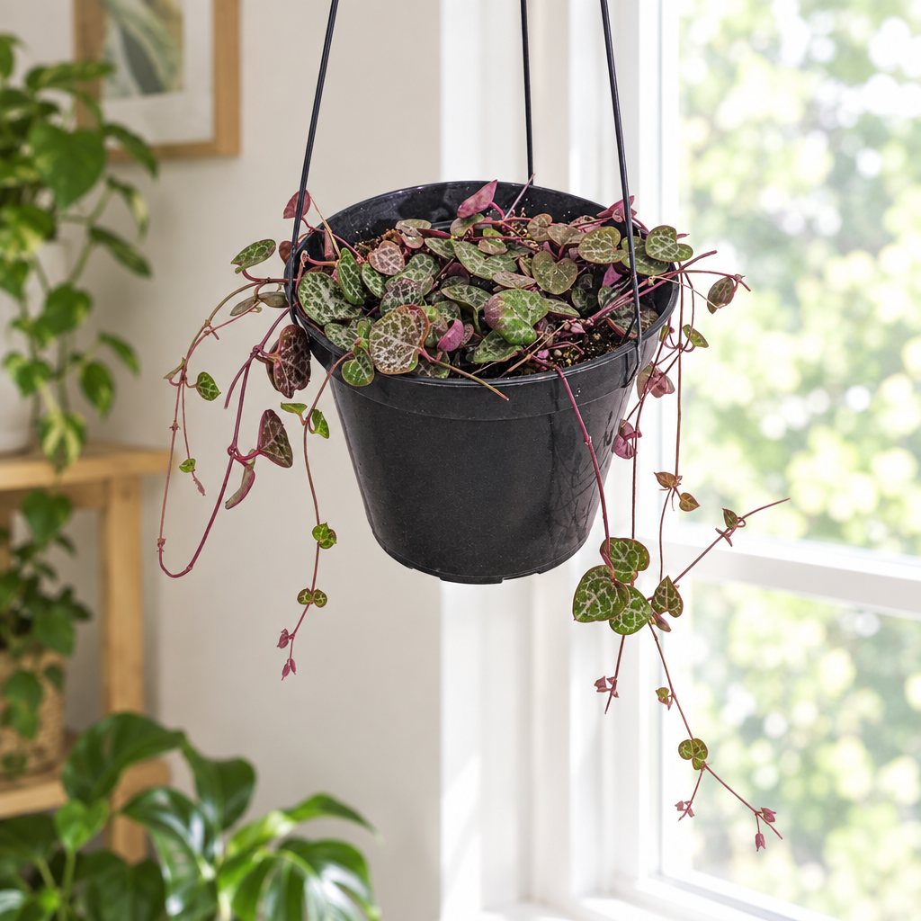 String of Hearts hanging in a bright indoor room by a window