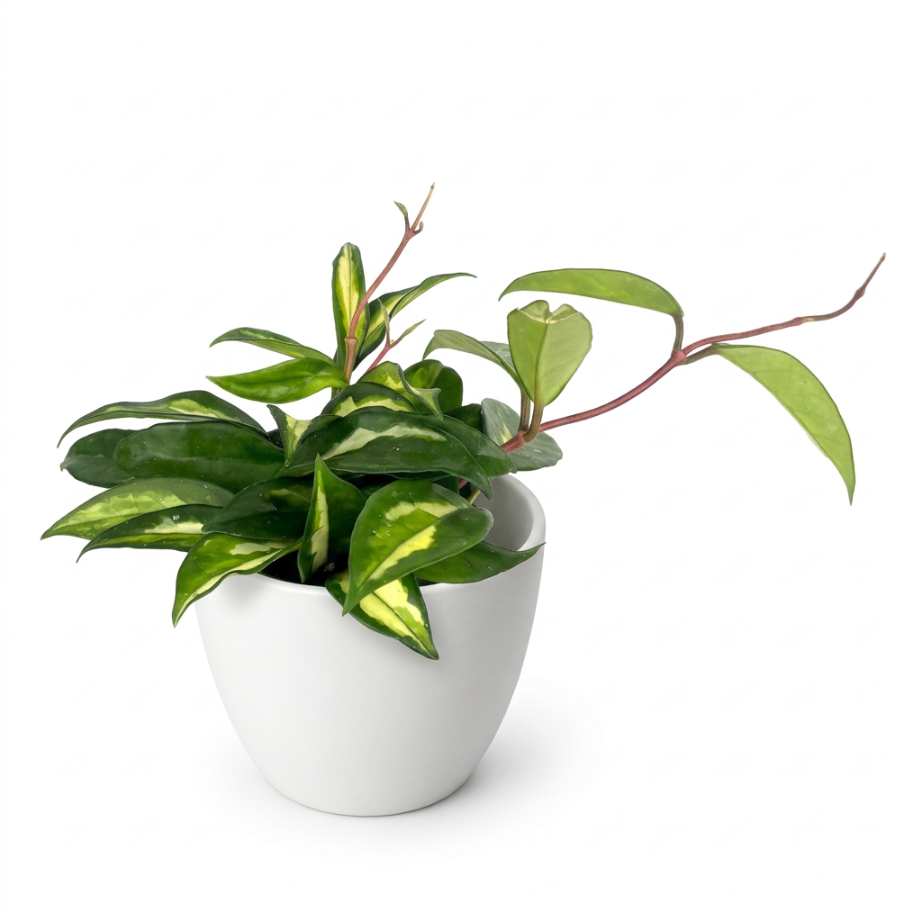Hoya Krimson Princess styled in a white BASEL 4.7-inch planter on a white studio background; decorative planter sold separately