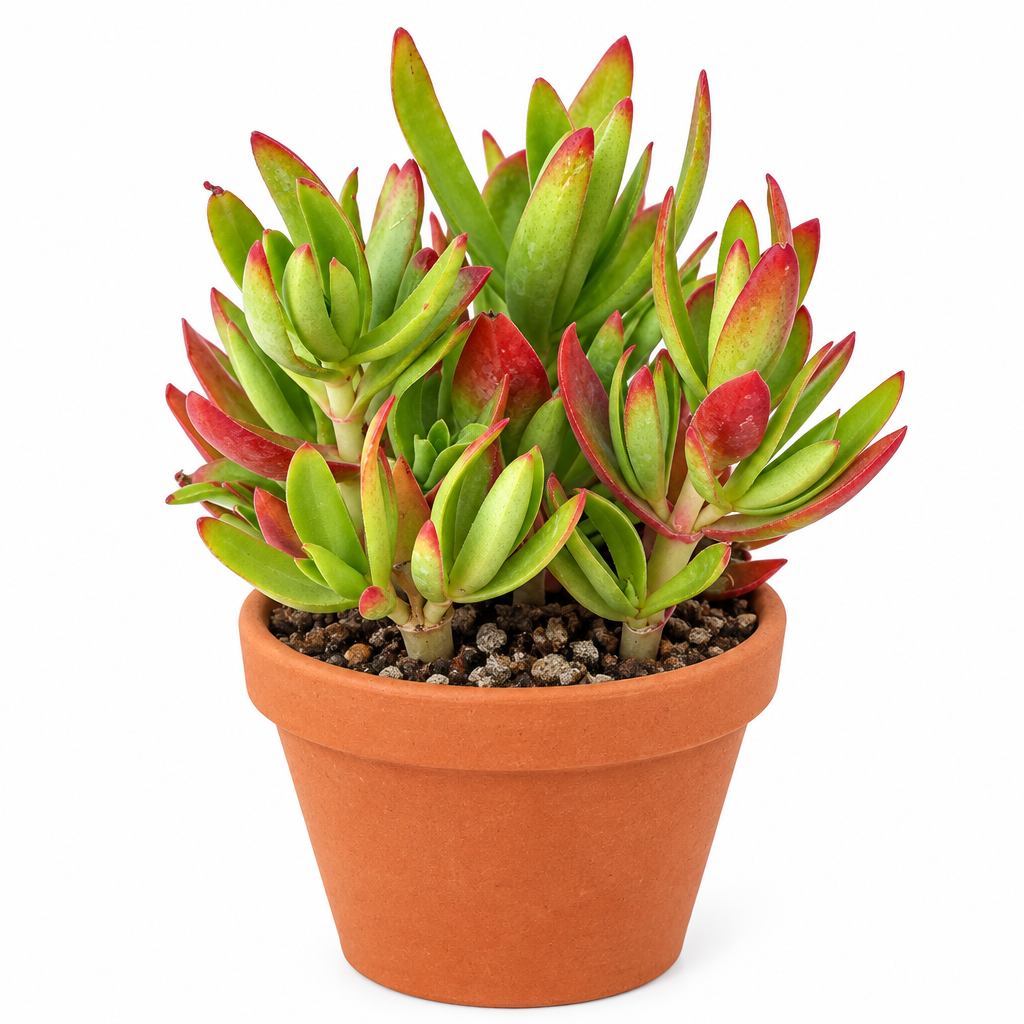 Campfire Crassula directly planted in orange terracotta pot; decorative pot not included