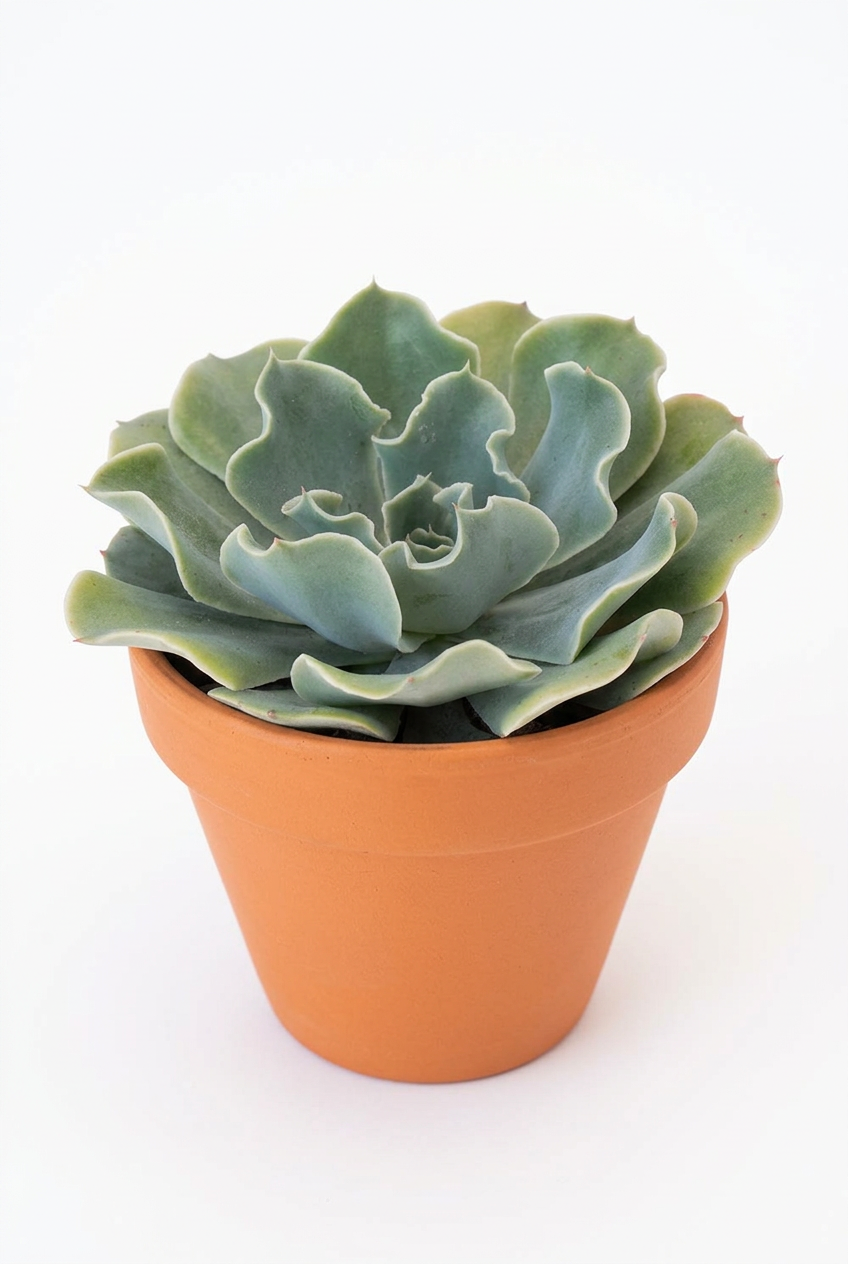 Alternate studio view of Blue Rose Echeveria in tapered terracotta; decorative pot sold separately.