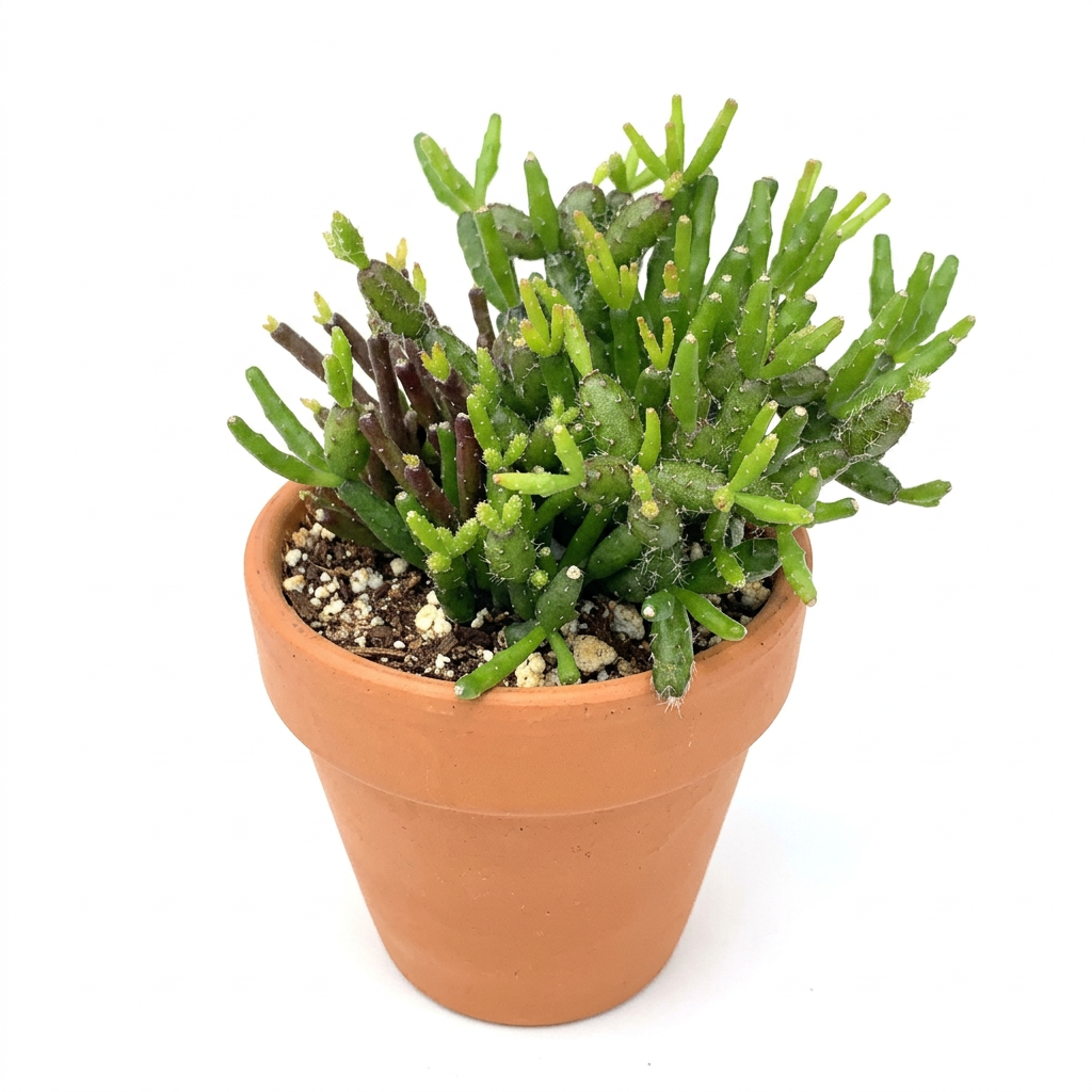 Dancing Bones Cactus styled in a warm terracotta pot on a white background; decorative pot not included