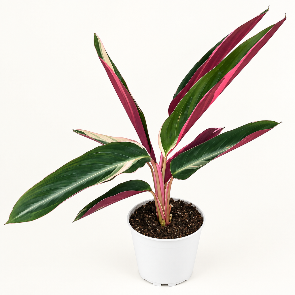 Stromanthe Triostar with green cream and pink leaves in 4-inch nursery pot
