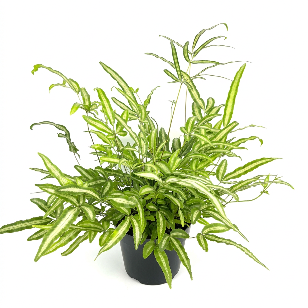 Pteris Albo fern with cream-striped green fronds in a 6-inch nursery pot against a white background