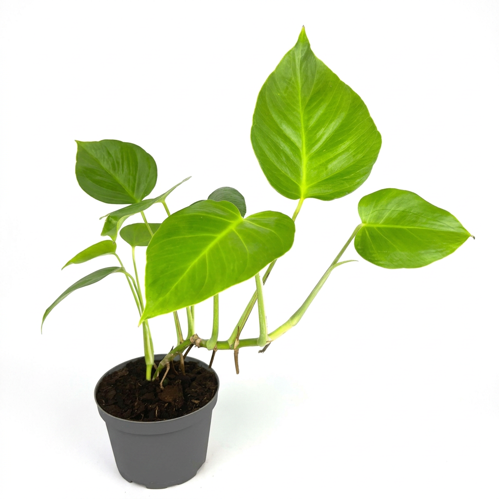 Young Monstera Sierrana with whole green leaves in a 6-inch nursery pot against a white background