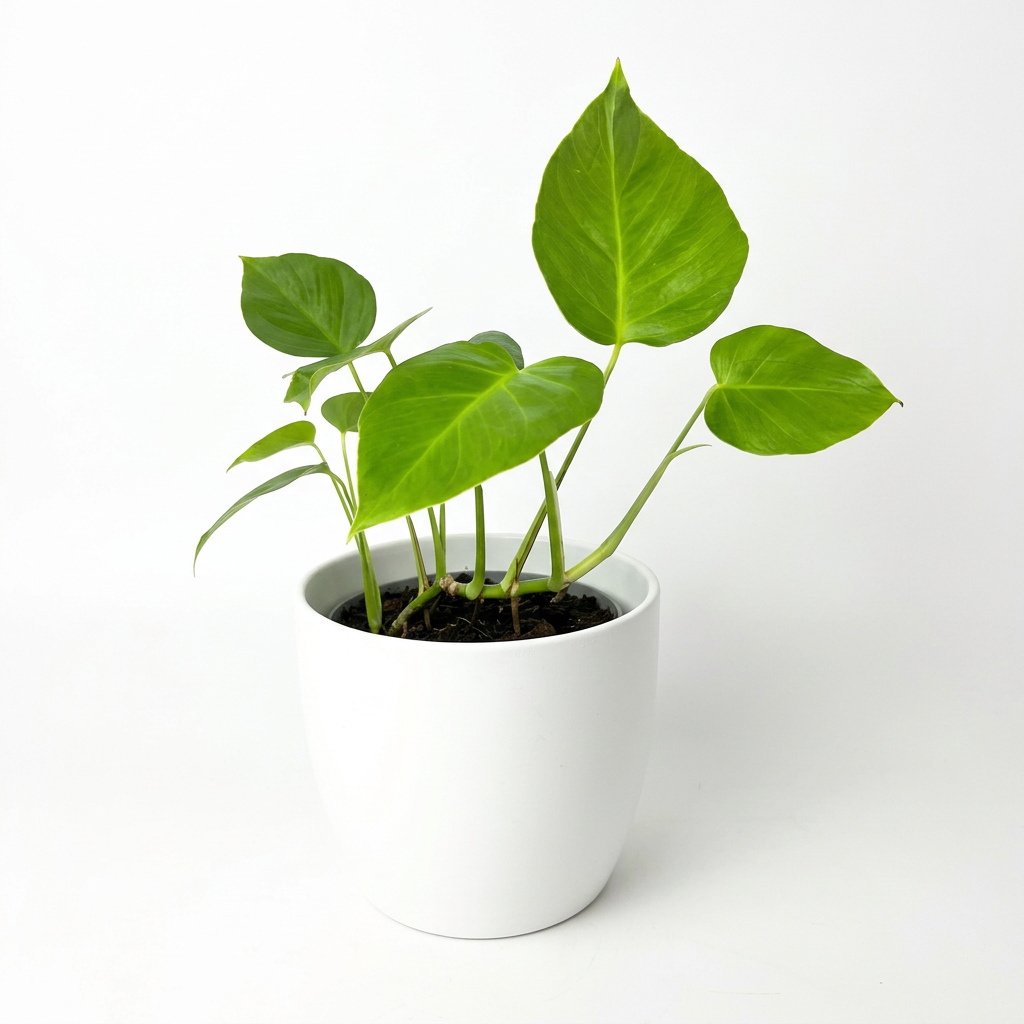 Monstera Sierrana styled in a white BASEL planter against a white background; decorative planter sold separately