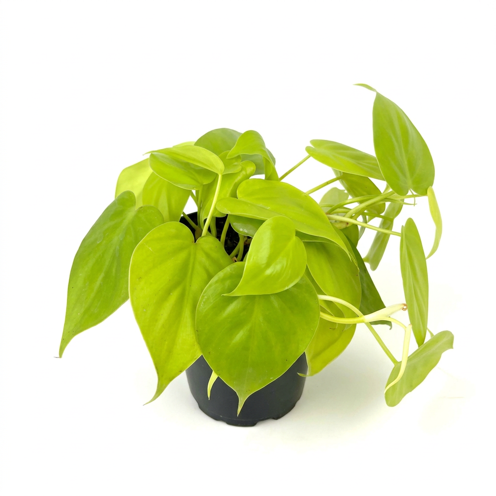 Philodendron Cordatum Neon with chartreuse heart-shaped leaves in a 4-inch nursery pot against a bright studio background