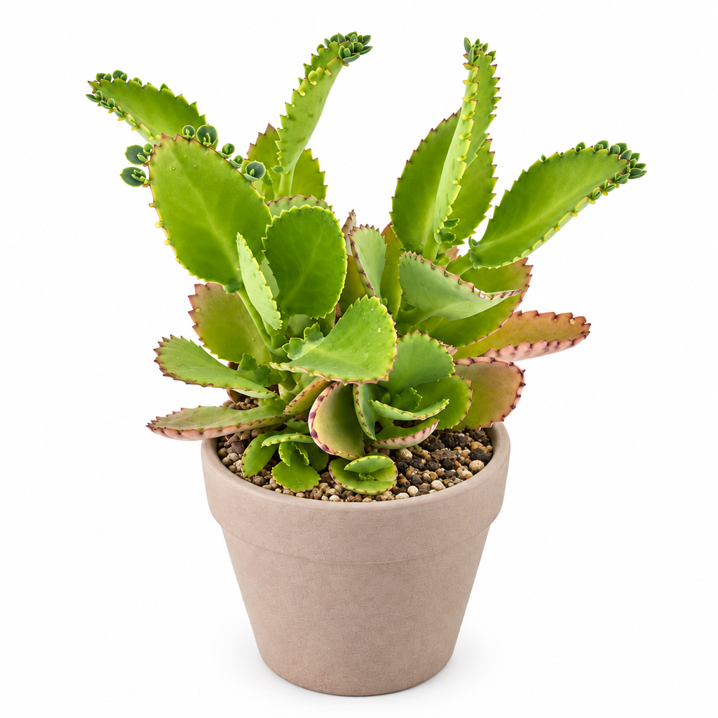 Mother of Thousands directly planted in taupe terracotta on white