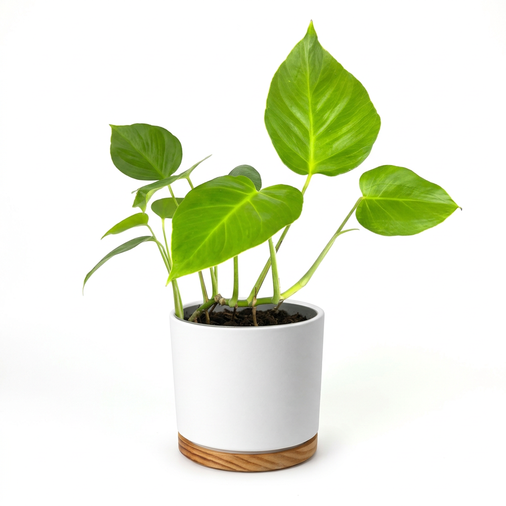 Monstera Sierrana styled in a white OSLO planter against a white background; decorative planter sold separately