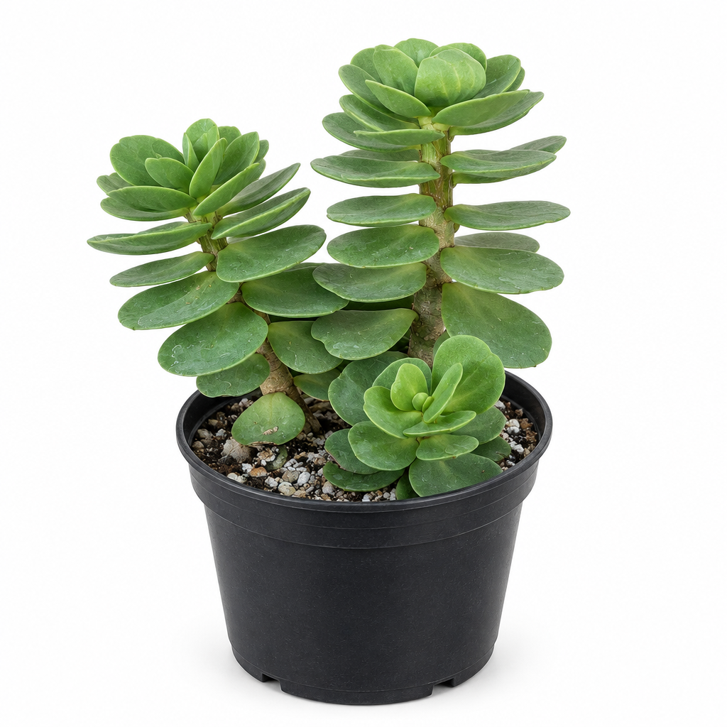 Portulaca molokiniensis succulent in a black 4-inch grow pot on white