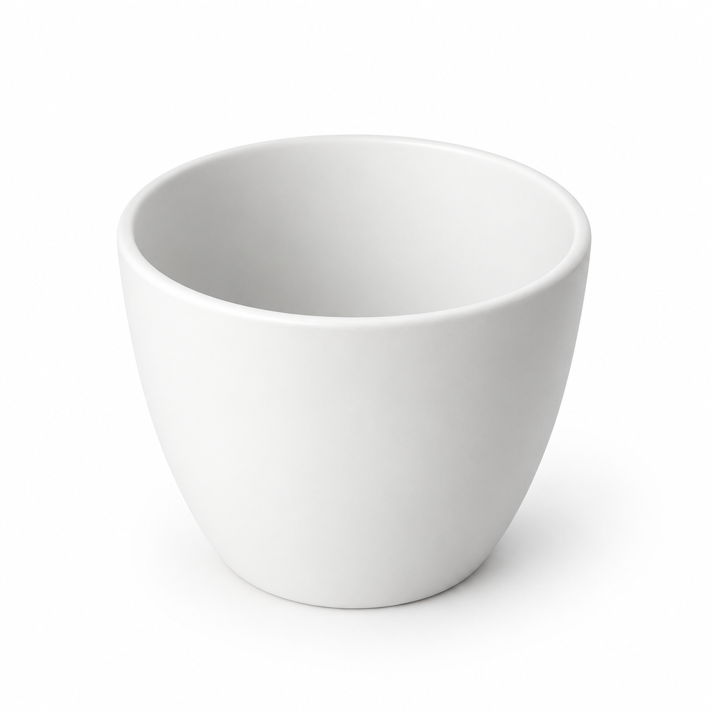 Empty white Basel 4.7-inch planter on a white studio background; planter sold without a plant