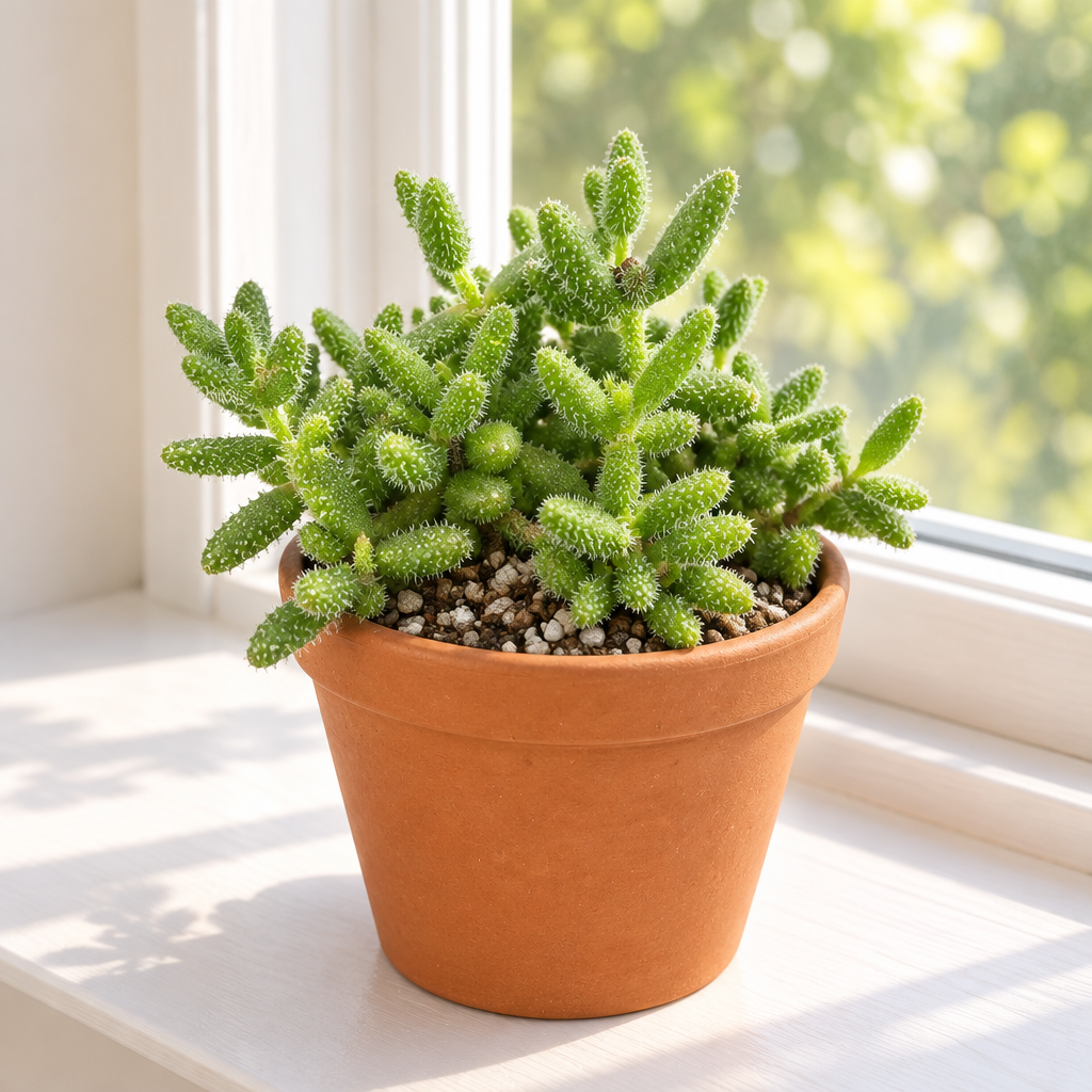 Pickle Plant in terracotta pot on bright indoor windowsill; pot not included