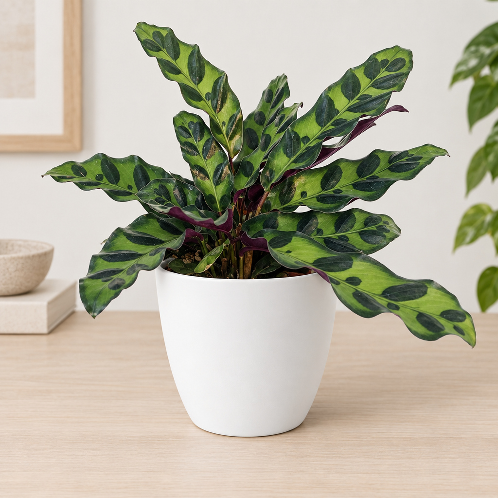 Rattlesnake Plant styled in separately sold white Basel planter