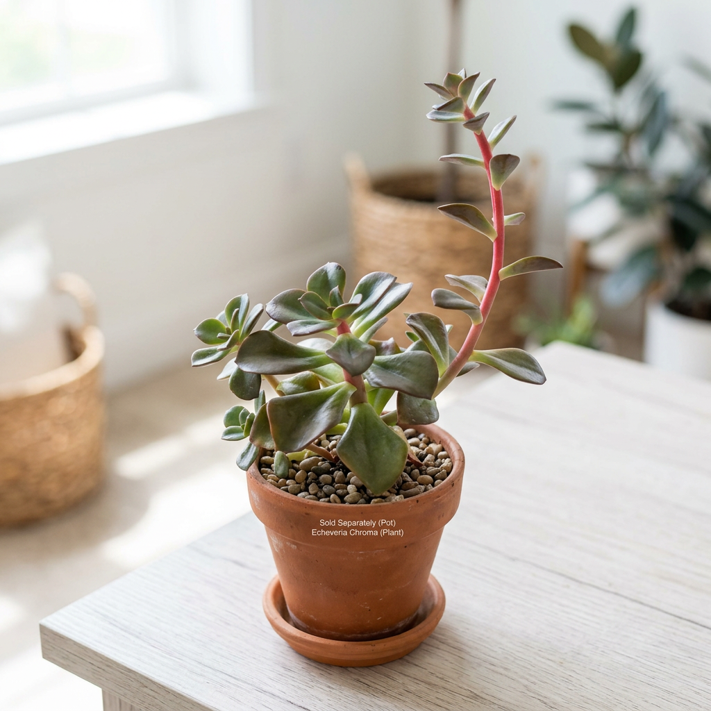 Echeveria Chroma near a bright indoor window in a terracotta pot; pot sold separately
