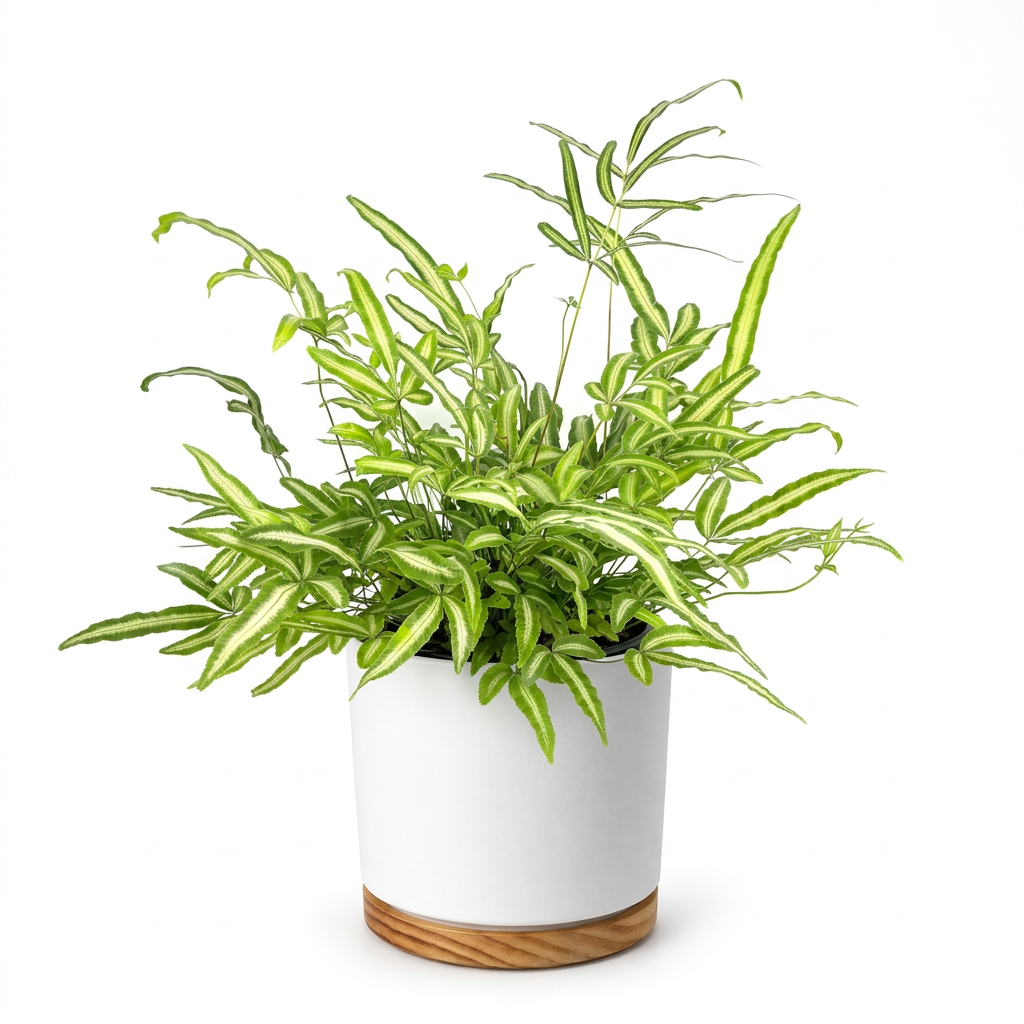 Pteris Albo fern styled in a white OSLO planter against a white background; decorative planter sold separately