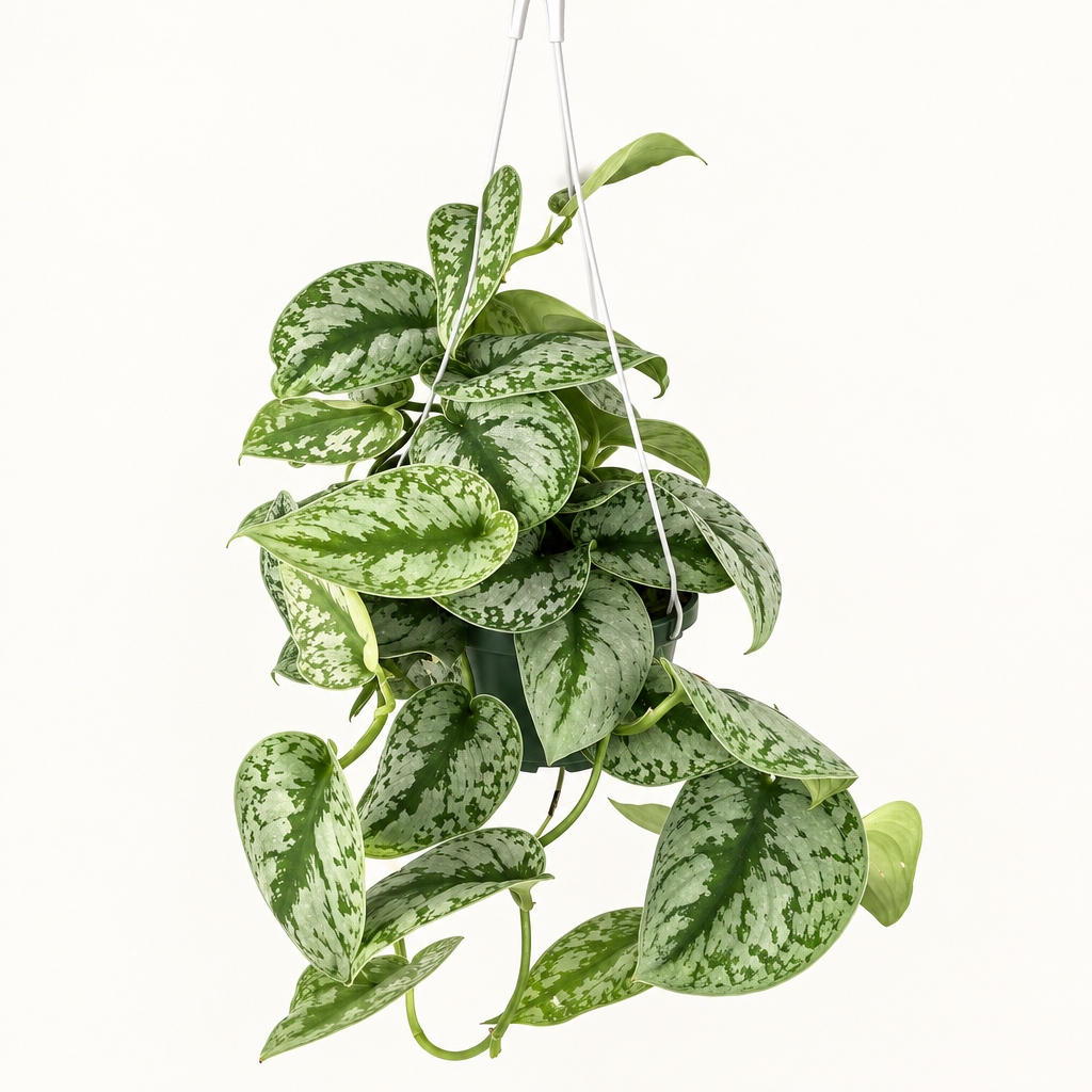 Silver Splash pothos with silver-splashed leaves in 6-inch hanging nursery pot