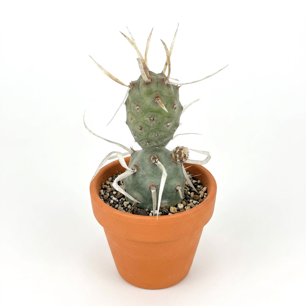 Paper Spine Cactus styled in a small classic terracotta pot on a white background; decorative pot sold separately