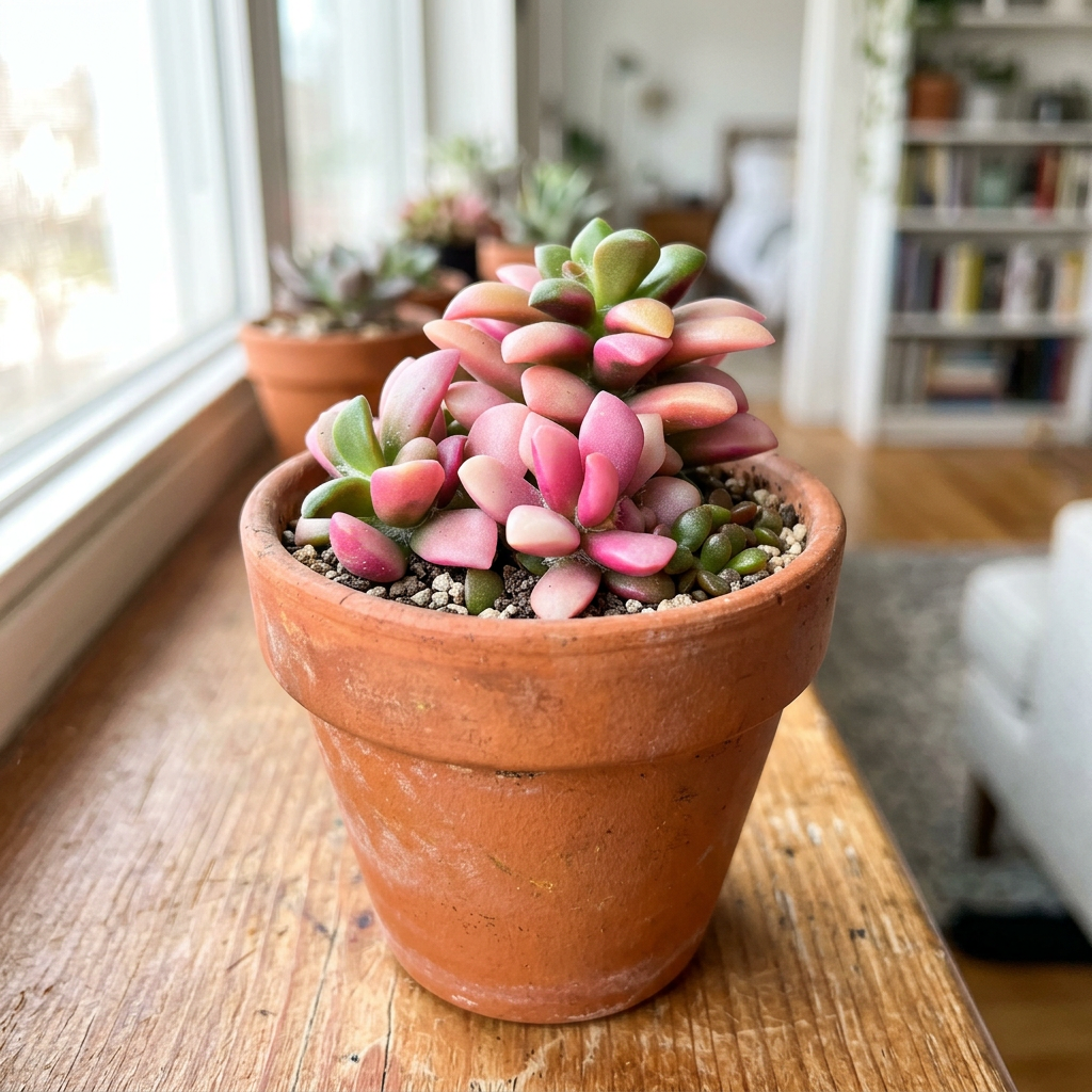 Anacampseros Sunrise styled in a terracotta pot on an indoor windowsill; decorative pot not included