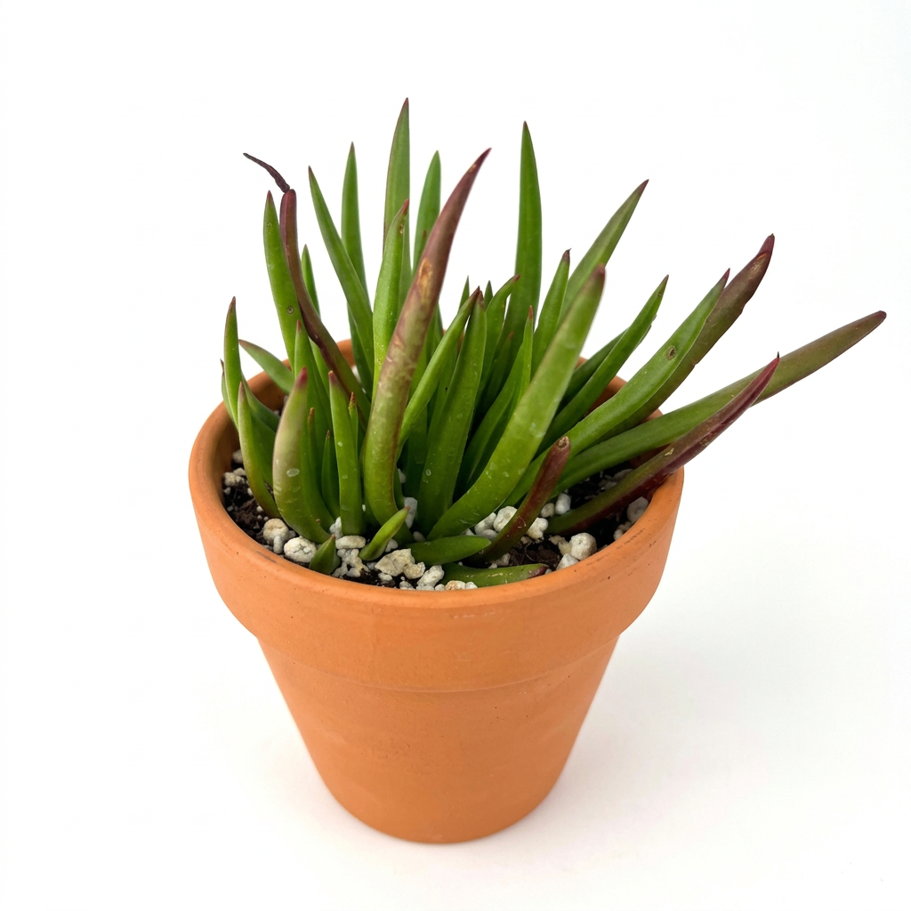 Crassula Devil’s Horns styled in a classic terracotta pot on a white background; decorative pot sold separately