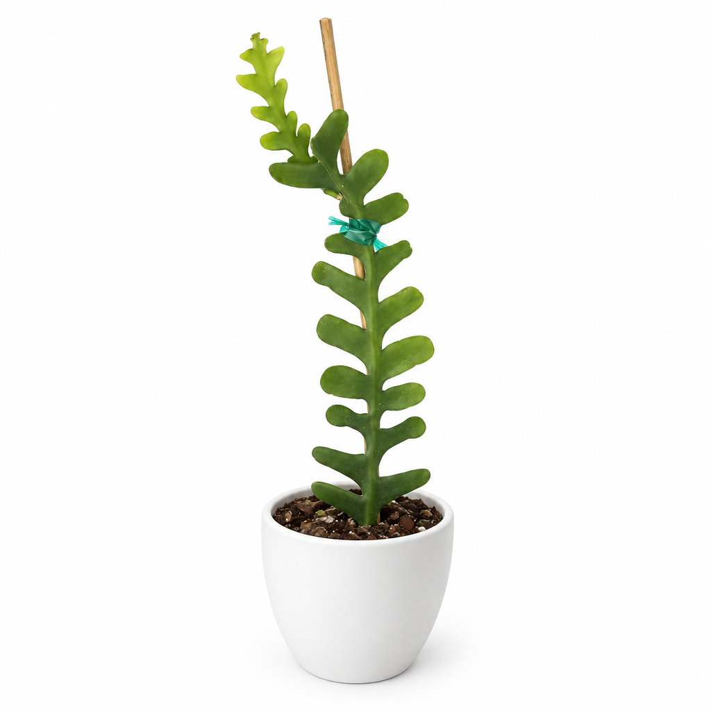 Giant fishbone cactus with notched green stems styled in separately sold white Basel planter on white