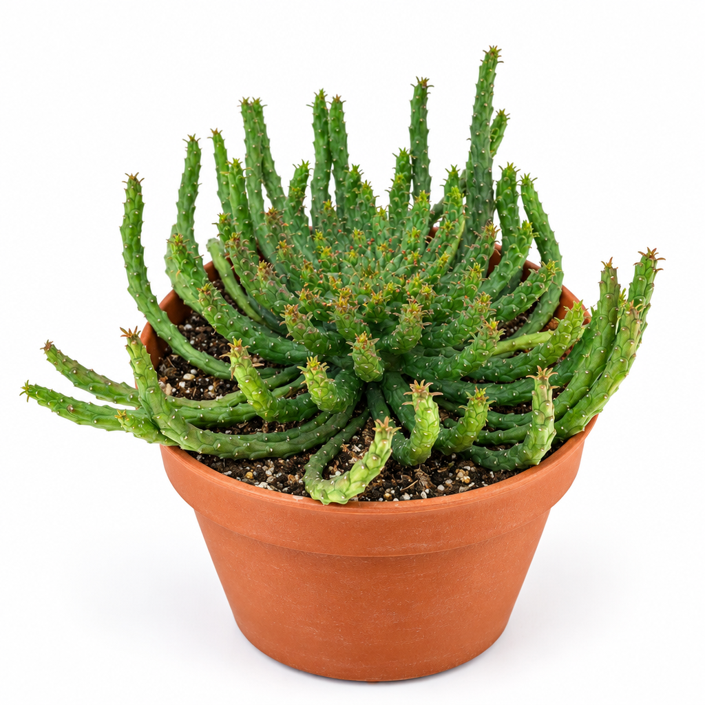 Medusa Head Euphorbia directly planted in warm terracotta on white