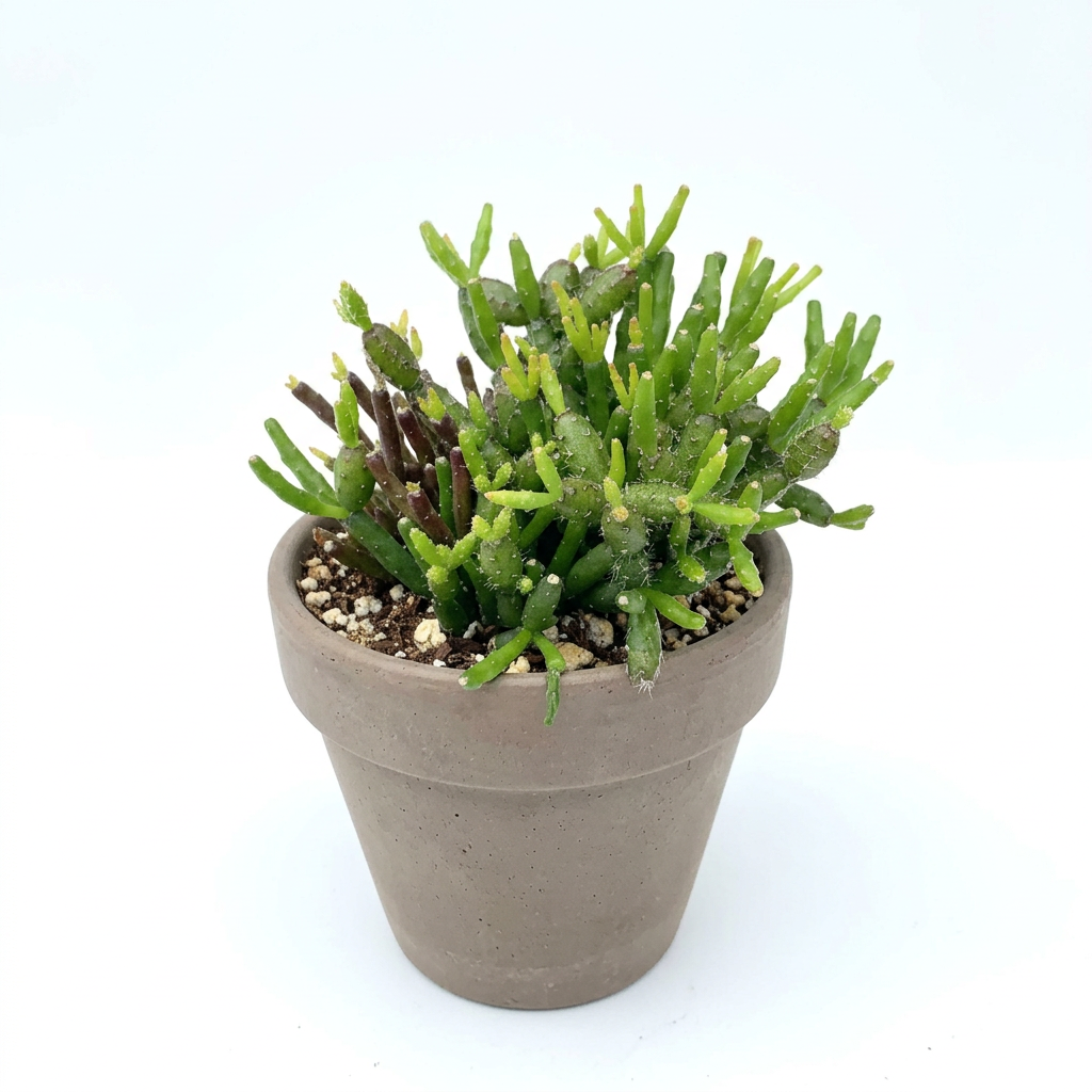 Dancing Bones Cactus styled in a taupe terracotta pot on a white background; decorative pot not included