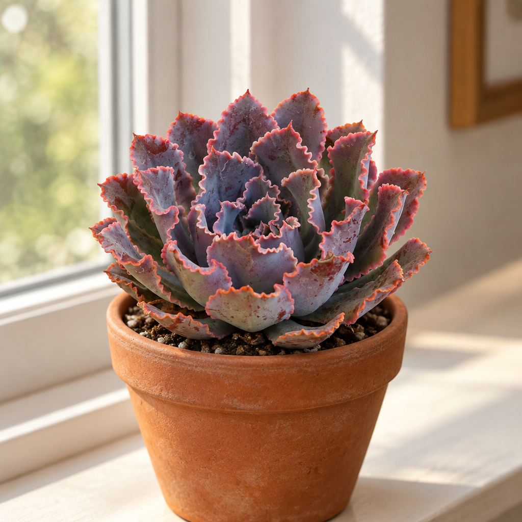 Echeveria Neon Breakers in terracotta on a bright indoor windowsill