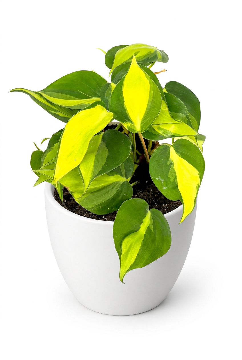 Philodendron Brasil styled in a white BASEL 4.7-inch planter on white; decorative planter sold separately.