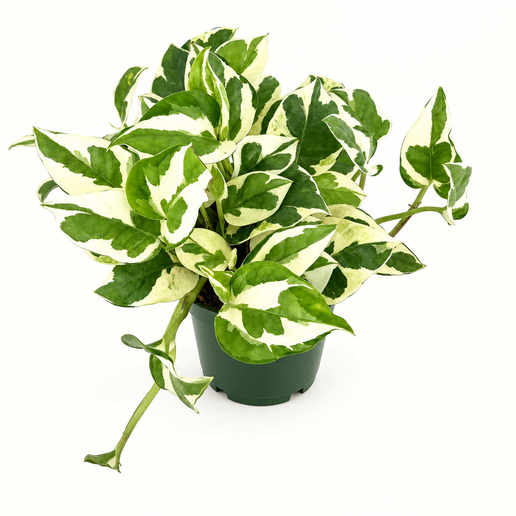 Variegated Pothos N’Joy with green and white leaves in 4-inch nursery pot