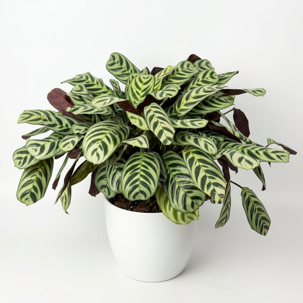Burle Marx Prayer Plant styled in a white BASEL decorative planter, sold separately