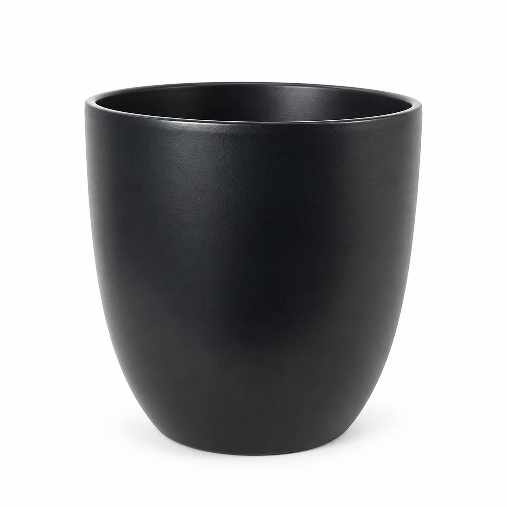 Empty black Basel 10.6-inch planter on a white studio background
